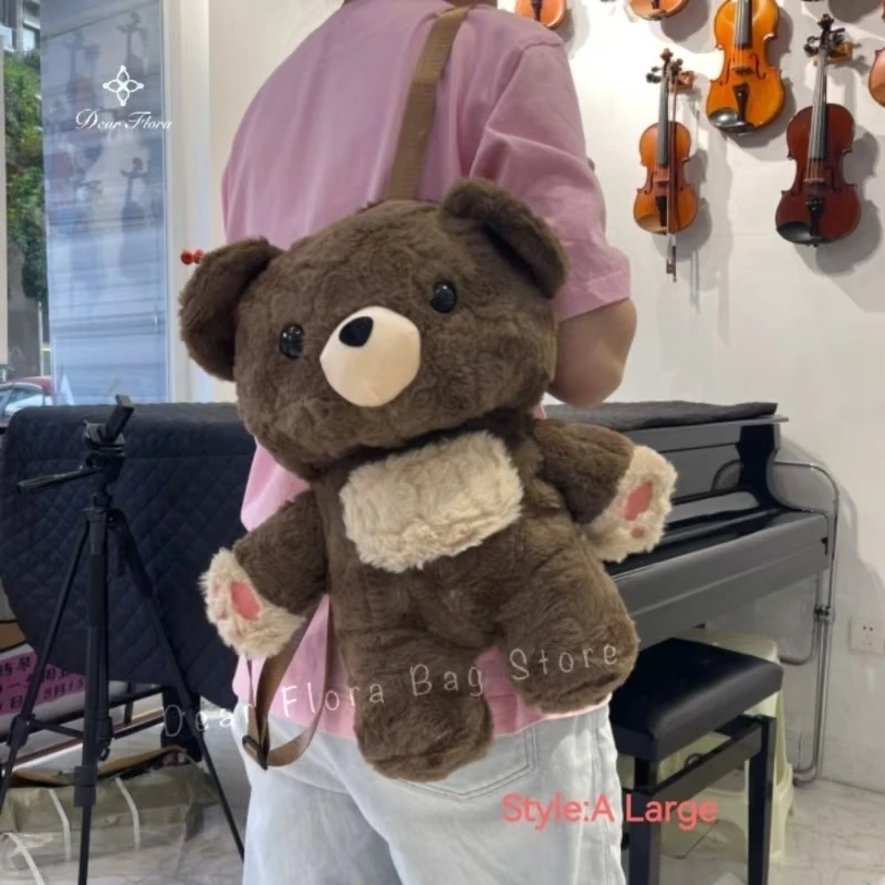 Y2k Cute Plush Brown Bear Backpack Kawaii Soft Animal Knapsack High Quality Lolita Furry Shoulder Bag Fashion Girl Birthday Gift