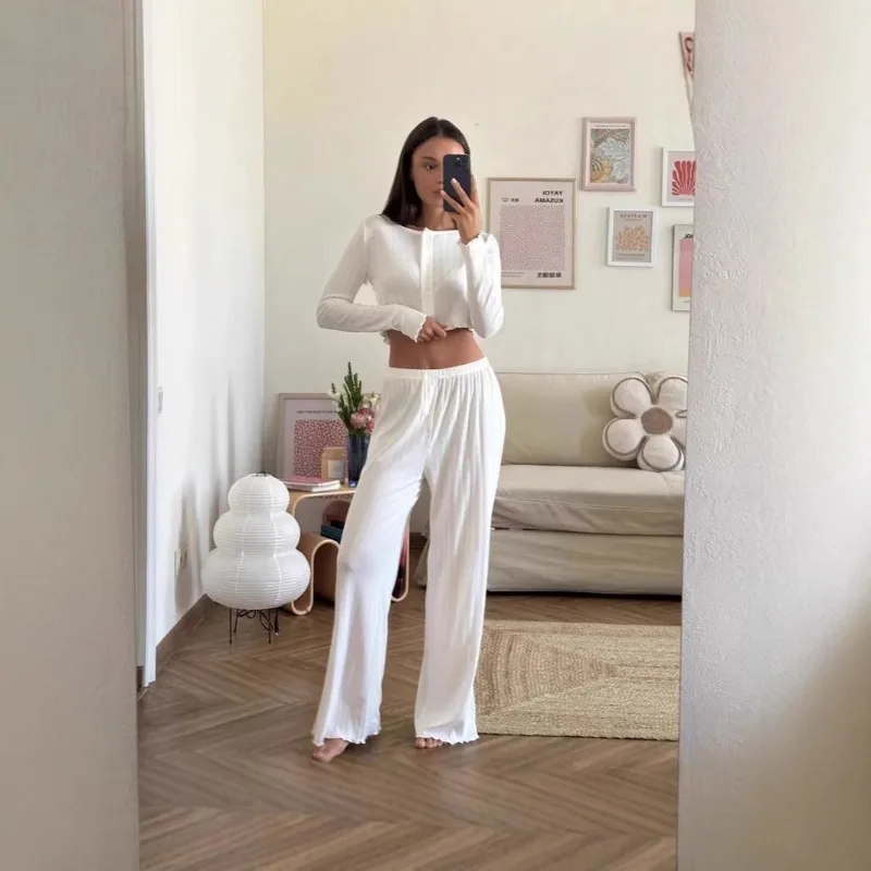 

2pcs/Set 2025 Trendy Cotton Blend Long Sleeve Pants Set Fall Winter Europe America Style Solid Sporty Style Cardigan XL Size