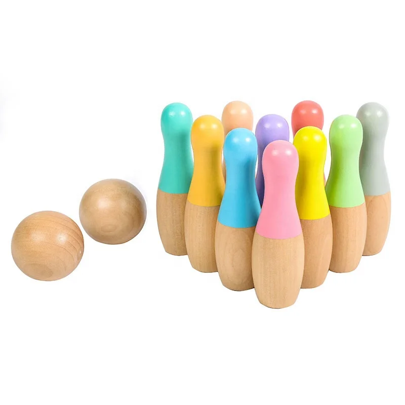 Kids Wooden Rainbow Bowling Ball Toy Children Mini Bowling Family Activity Toy Montessori Educational Wooden Sports Game