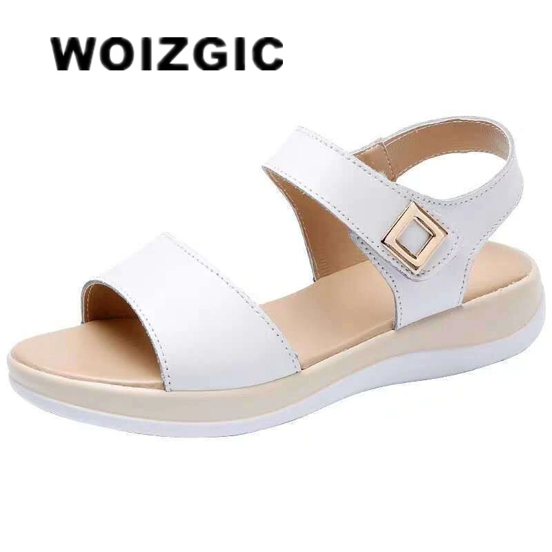 WOIZGIC Women\'s Female Ladies Genuine Leather Platform Sandals Shoes Summer Cool Beach Non Slip On