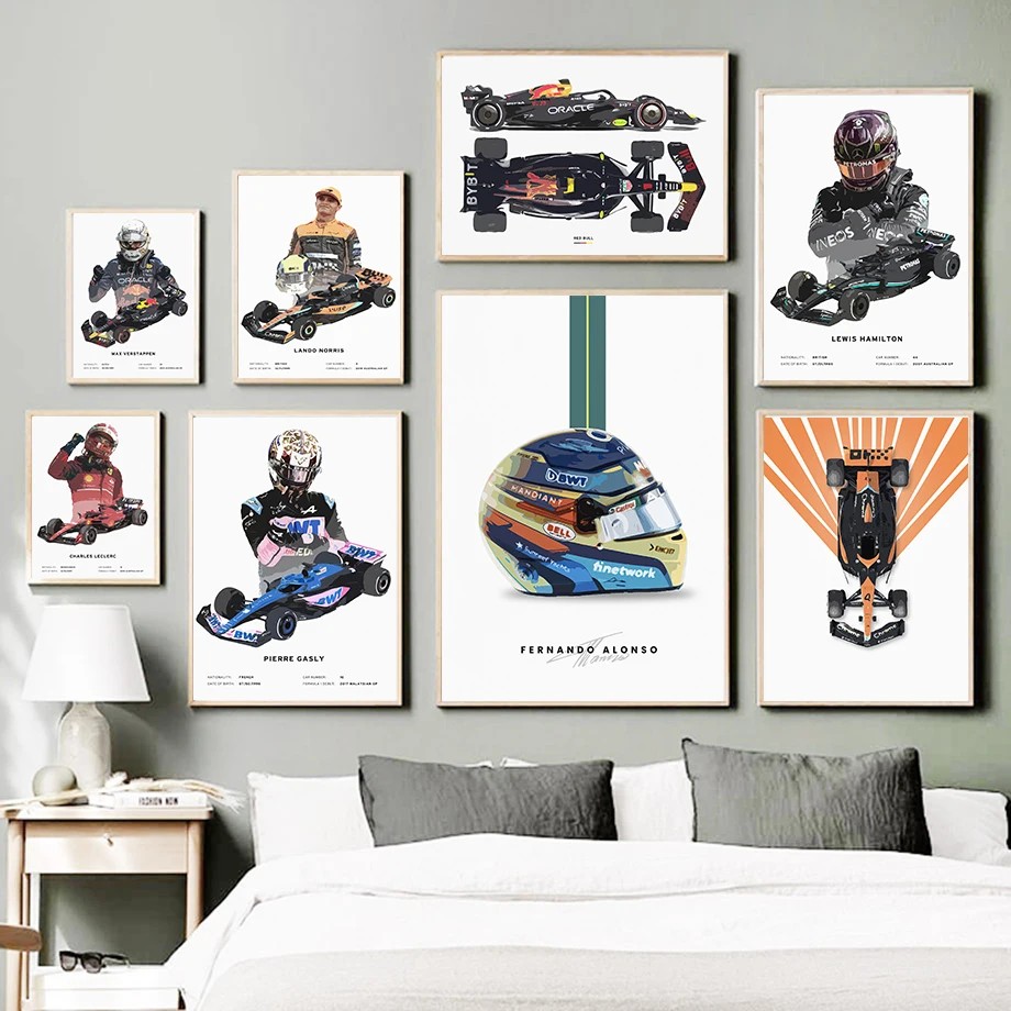 Helmet Race Car Enthusiast Gift Formula One Poster Signed F1 Retro Art Fashion Wall Art Canvas Painting Nordic Poster Room Decor