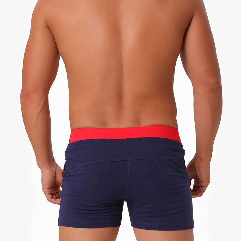 2025 Classic men's cotton home shorts with pockets, slim-fitting boxers, belt color matching simple men's UXH903