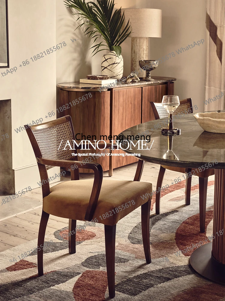Second-hand solid wood dining chair home Nordic vintage style fabric upholstered backrest desk and chair