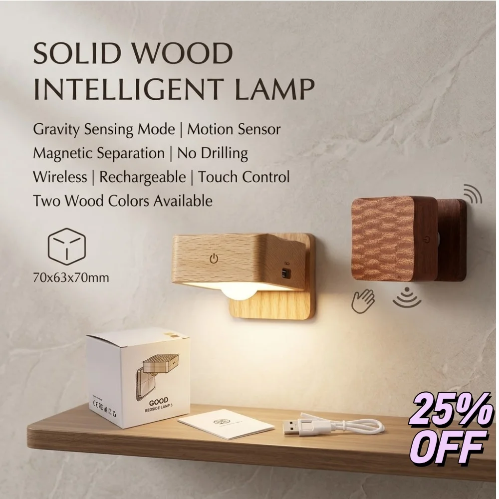 Minimalist Timber LED Sconce Auto On/Off Wireless Charging Night-lamp Magnetic Bedside Headboard Corridor Lighting
