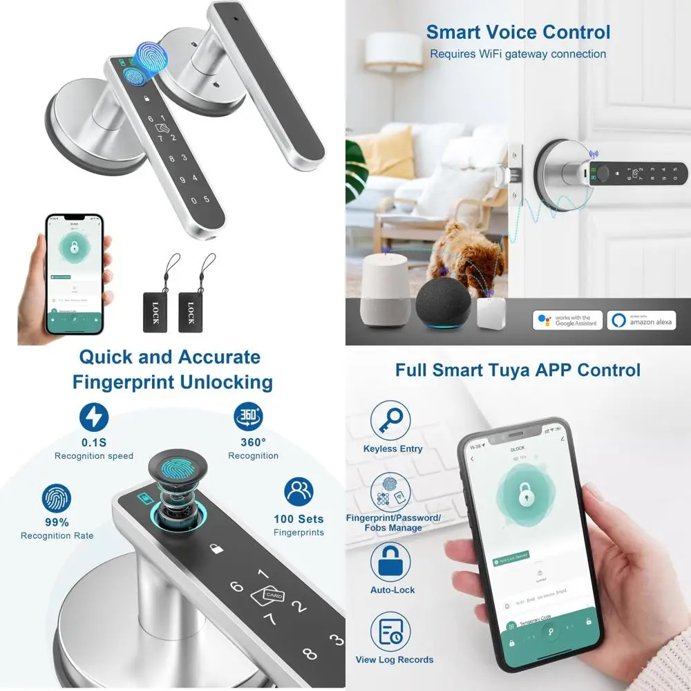 قفل باب ذكي ببصمة الإصبع مع التطبيق والبطاقة والرمز والوصول إلى المفتاح: نظام دخول آمن ببصمة الإبهام