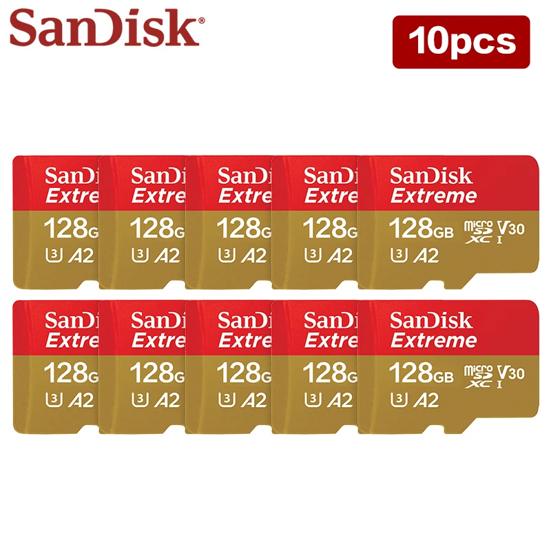 10 pieces/Lot SanDisk 128GB Extreme Micro SD Card V30 TF Card 32GB 64GB Memory Card For Camera Drone 100% Original Microsd cards