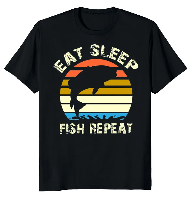 Camiseta de manga corta de algodón 100% para papá, camisa divertida de alta calidad con frase Eat Sleep Fish Repeat, envío rápido, M-3XL