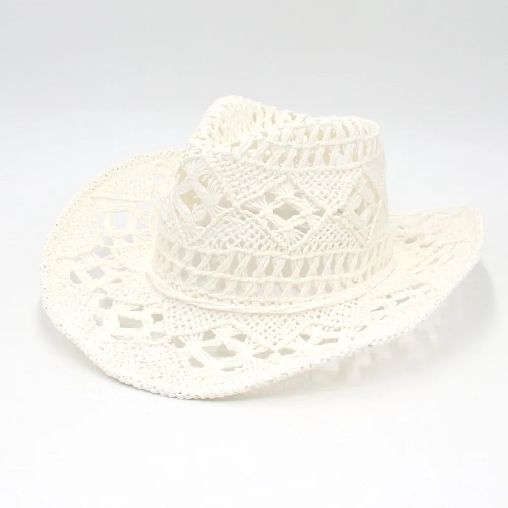 Fashion Hollow Out Bohemian Straw Hat Wide Brim Vintage Style Beach Hat Foldable Shell Decoration Sun Cowboy Hat Party
