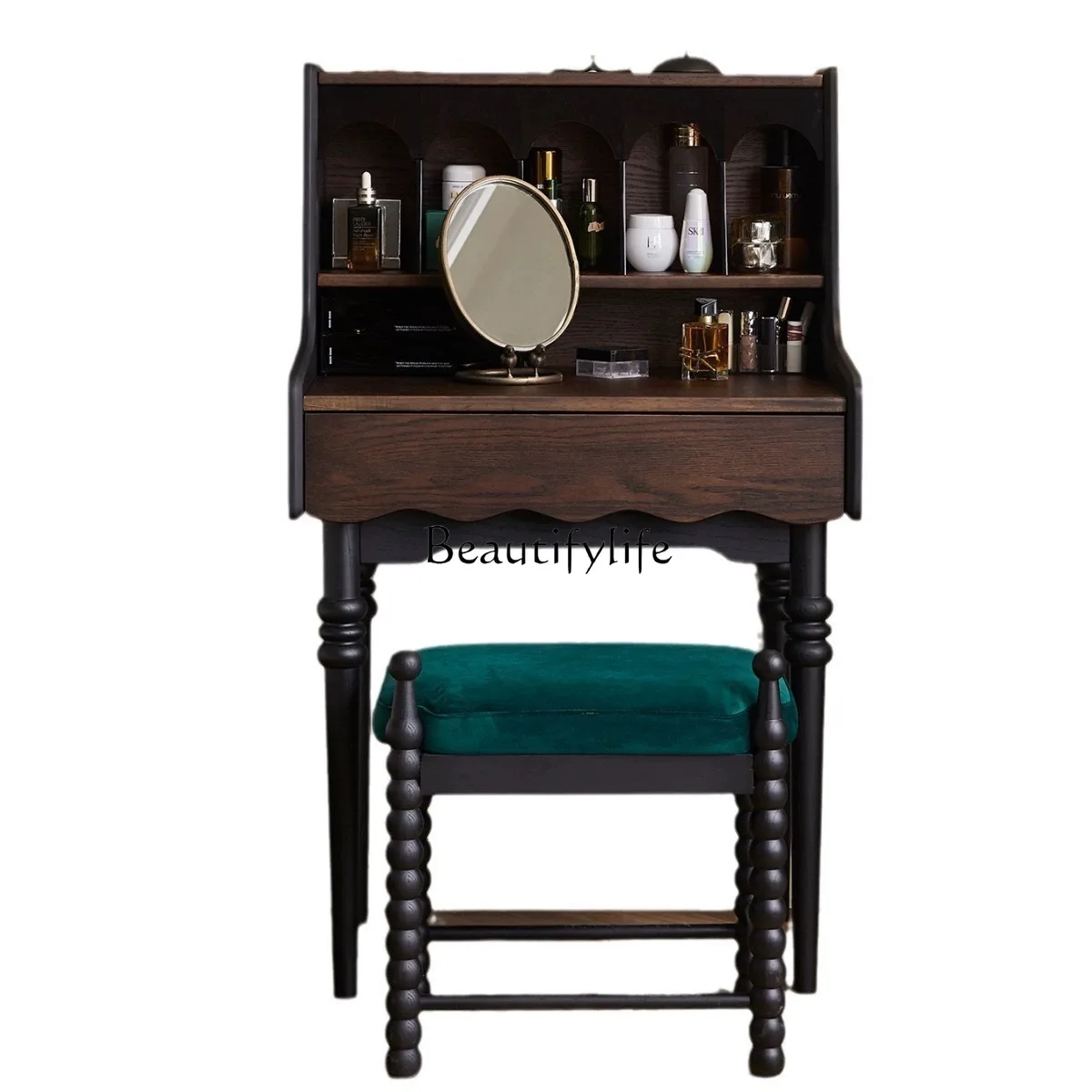 

French retro solid wood dresser light luxury multi-functional shelf