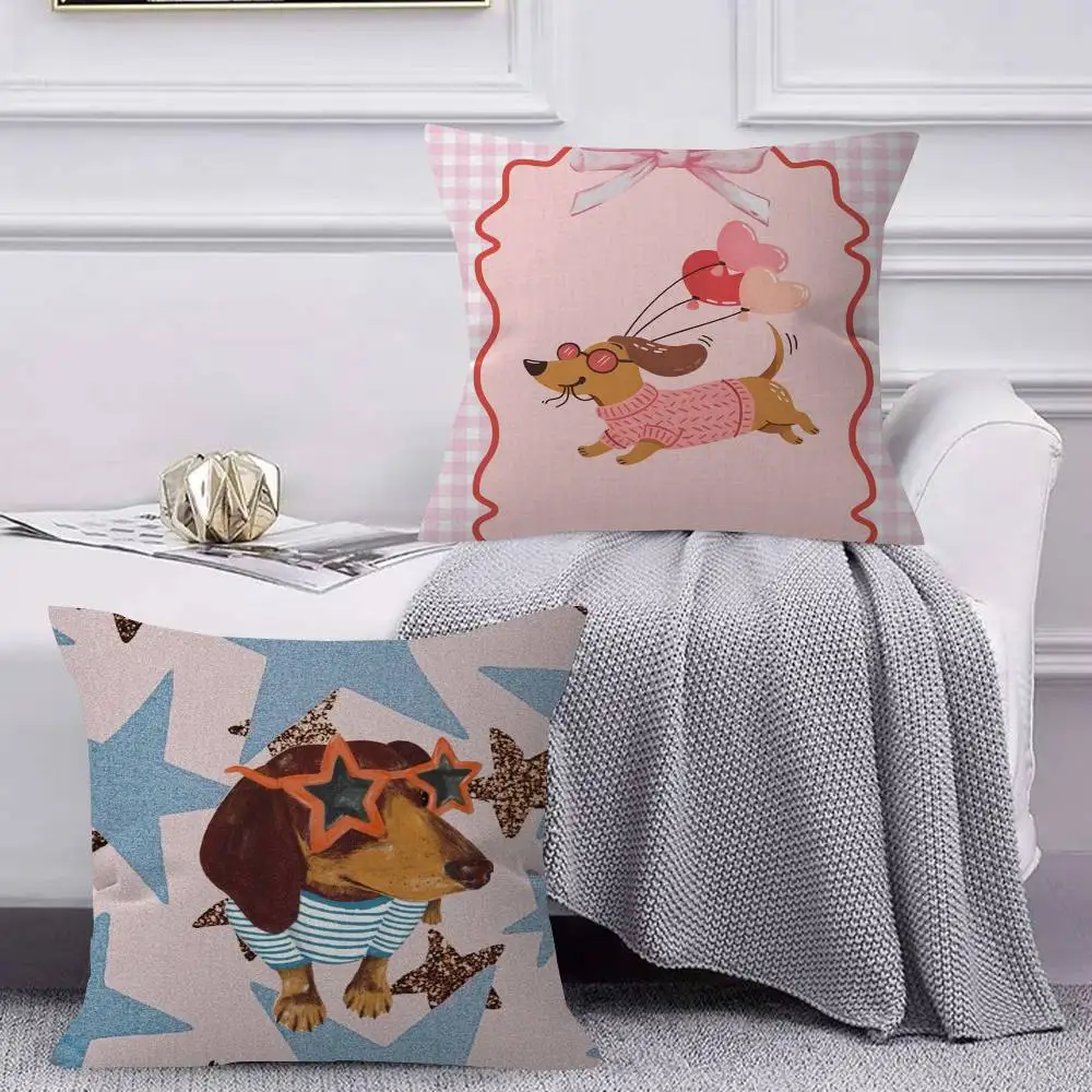 Cartoon Dachshund    Personalized Pillow Cover Kids Bedroom Wild Party Decor Pillowcase kid Birthday shower Gift