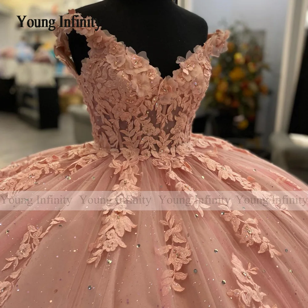 Quinceanera Dresses Ball Gown Flower Shap Train Lace Applique Princess Sweet 15 16 Birthday Party Gown vestidos de 15 anos Gala