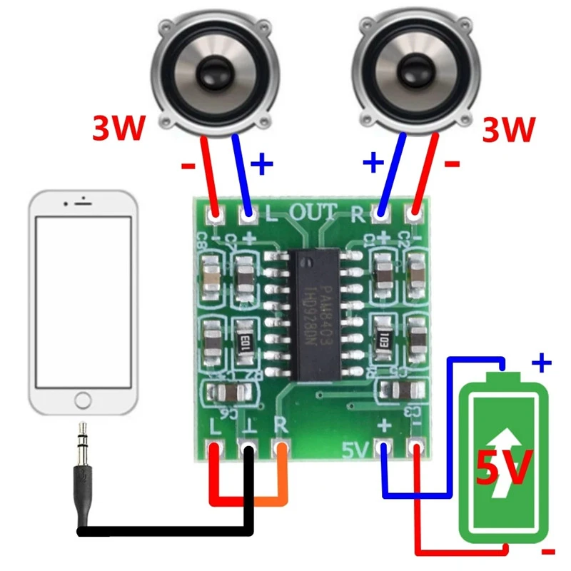 2*3W Klasse D Schakelaar Pam8403 Luidspreker Eindversterker Module Digitale Eindversterker Bord 2.5 ~ 5V Usb Voeding Diy