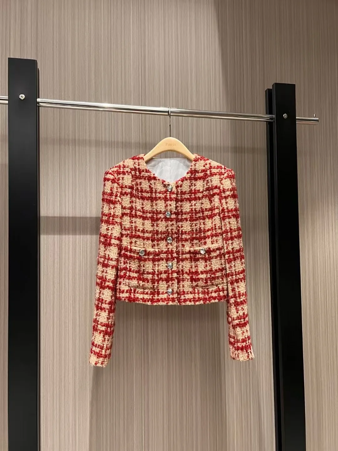 Customized High-End Women's Plaid Jacquard Woven Short Jacket Fashionable Tailored Coat for Ladies