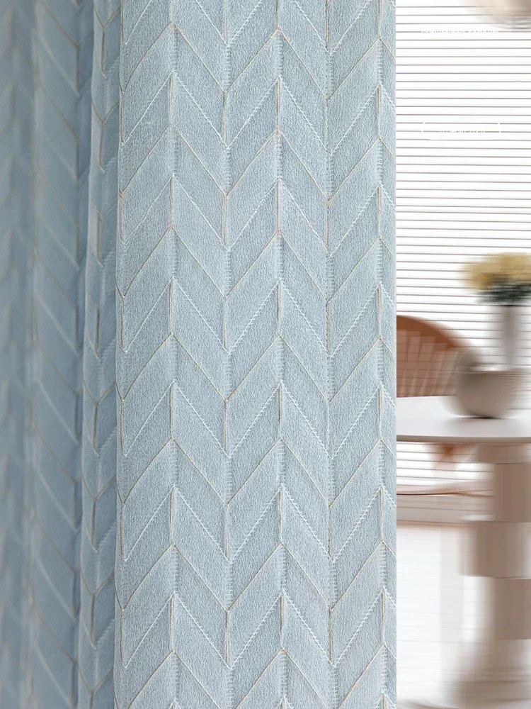 Haze Blue Relief Curtains For Living Dining Room Bedroom High Precision Jacquard Light Luxury Modern Simple Blackout New