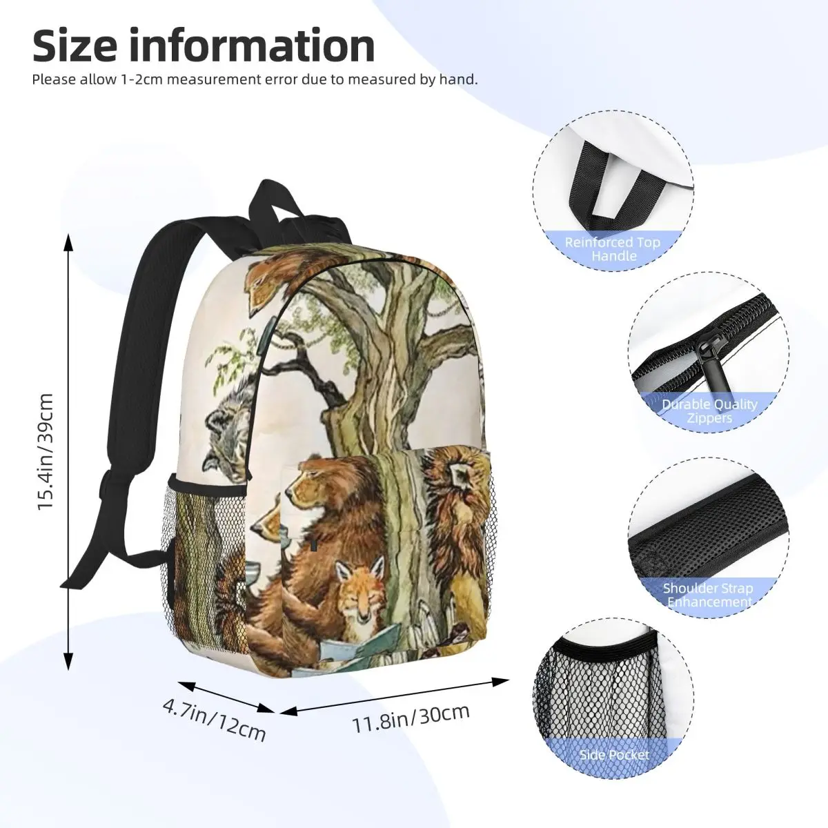 Bear Read Books In Forest Backpack Daypack Large Capacity Boys Girls BookBag Shoulder Bags for Men Women Children School Bag