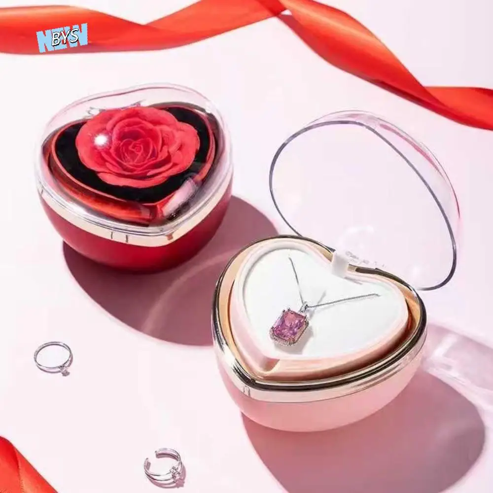 

Romantic Preserved Flower Flip Ring Box Ring Display Storage Box Valentine Gift Boxes Heart Shape Jewelry