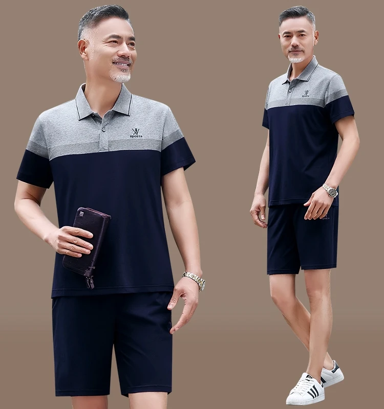 

Loose Fit Men's Summer Sportswear T-irt ort Sve orts Two-Piece Set Breathable Cotton Blend Comfortable Casual Outfit