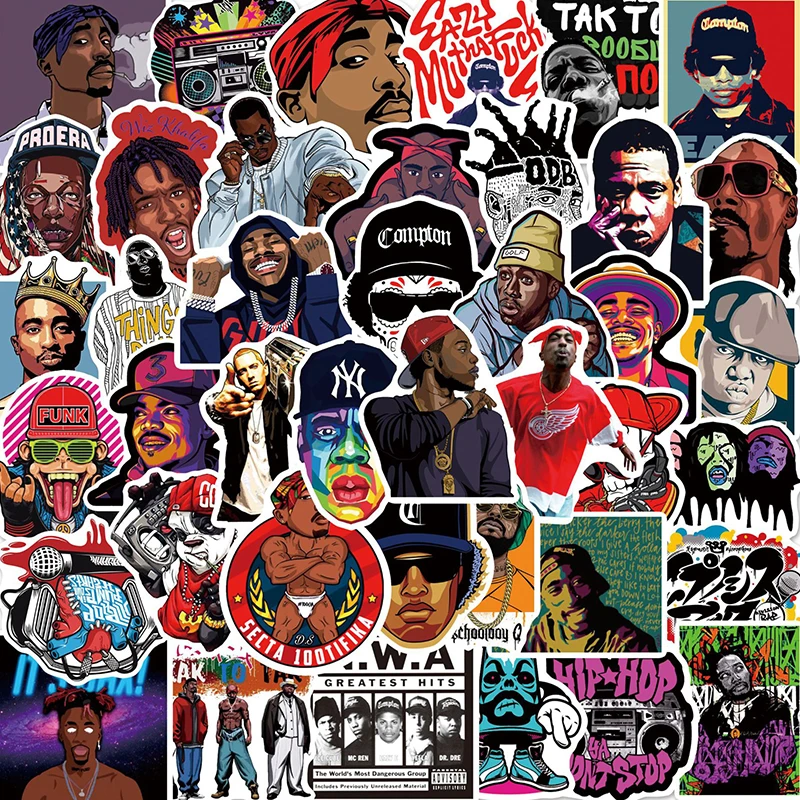 50Pcs Rap Singer Cartoon Originality Stickers Decals DIY Laptop Luggage Phone Motorcycle Waterproof Sticker Children Toy Gift