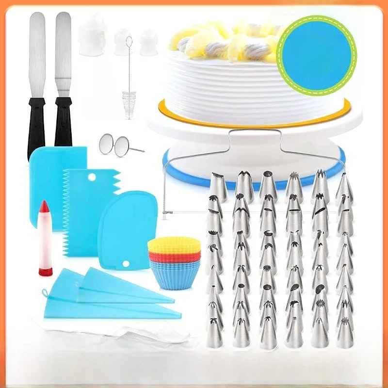 106-Piece Set Baking Tool Kit Turntable Floral Bags Scraper Knife Muffin Cups Baking Tools  Japanese Style for Kids