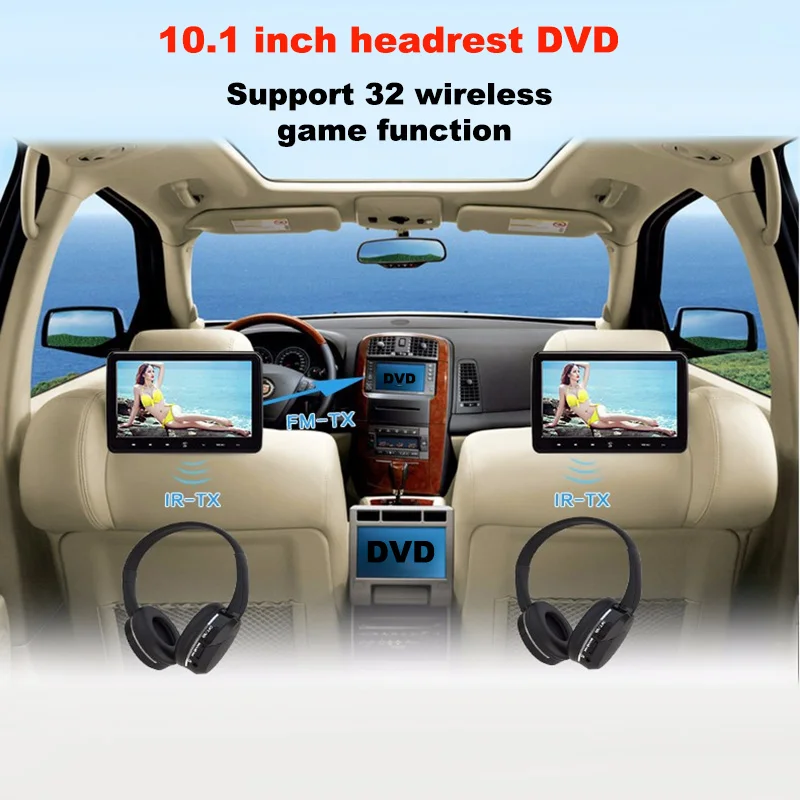 10.1'' Car DVD 1080P HD Car Screen Rear Seat Headrest Monitor DVD/VCD/CD/MP4/MP3/SD/USB/FM Support Games Function Wireless game