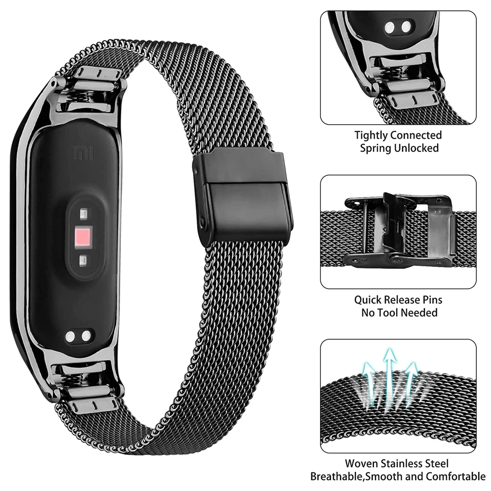 สายนาฬิกาสแตนเลสสตีลสำหรับสายนาฬิกา Xiaomi Mi Band 8 7 6 5 4 3สำหรับ Mi band 3 4 5 6
