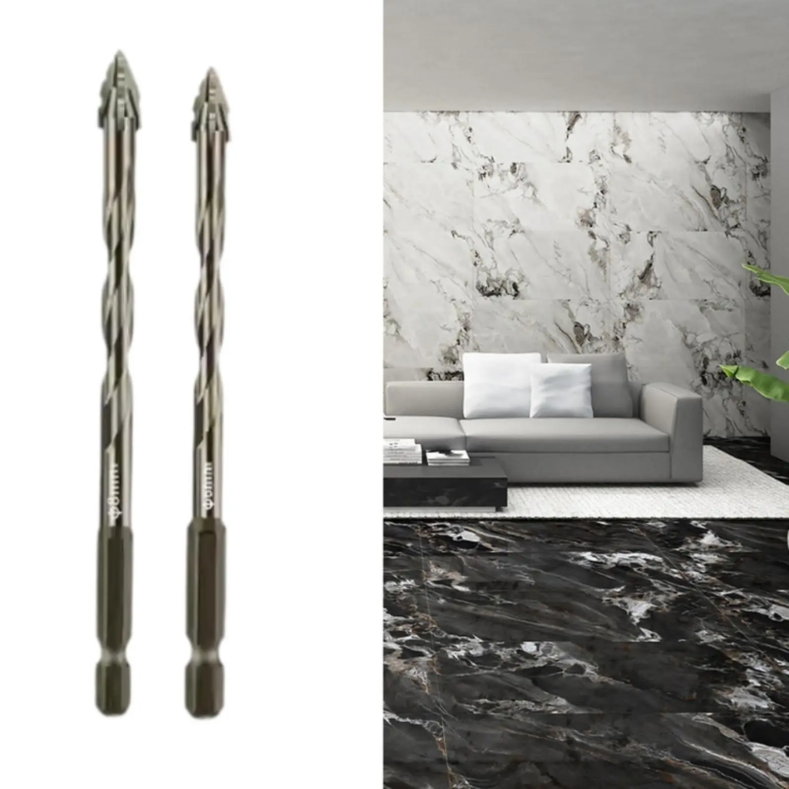 

2Pcs Four Flute Sawtooth Eccentric Drill Bits High Hardness Sturdy Home Drill Bits Hexagon Shank for Ceramic Brick Tile Glass