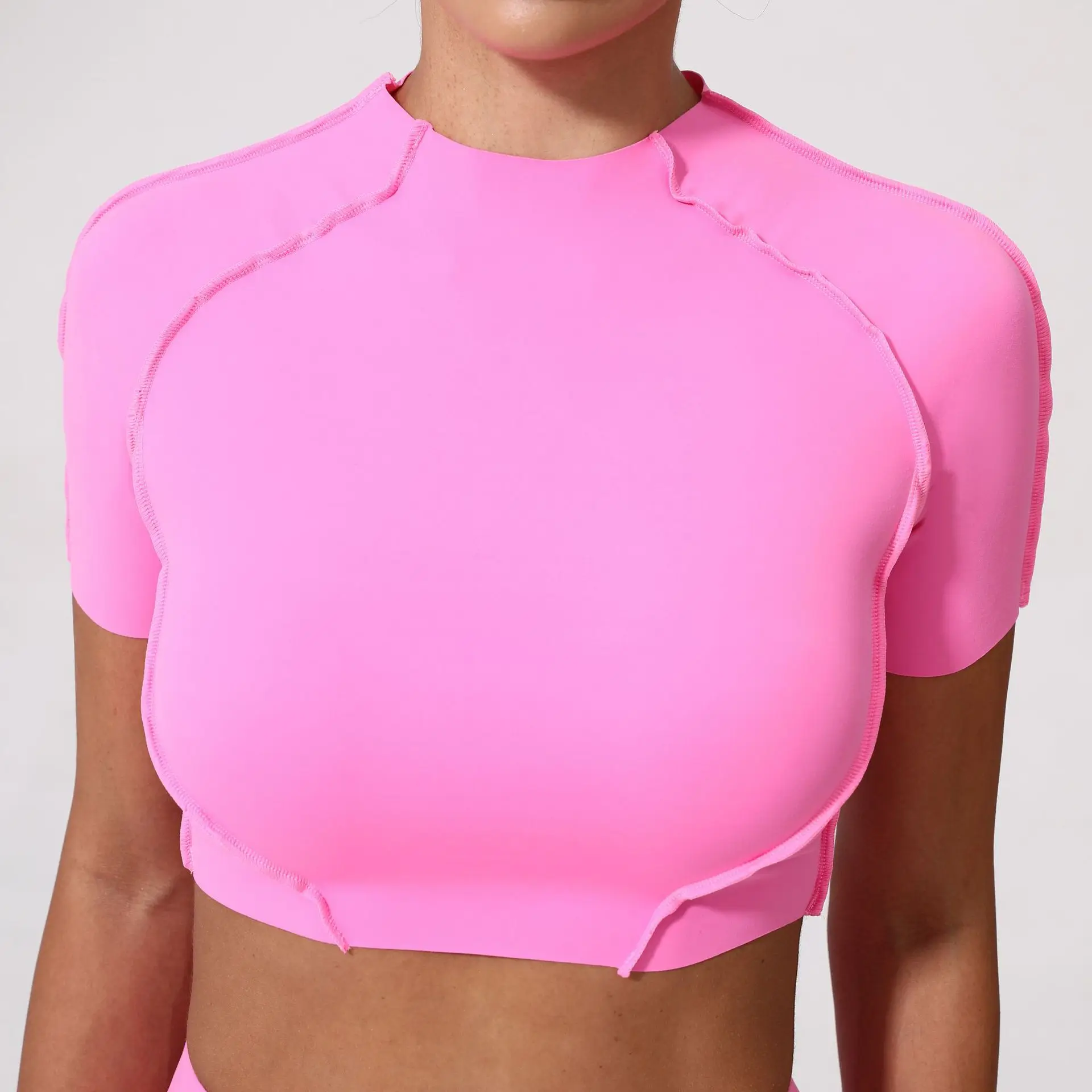 New Women Running Sports T Shirt Summer Workout Short Sleeve Round Neck Breathable Stretchy Gym Yoga Slim Fitness Active Top Tee