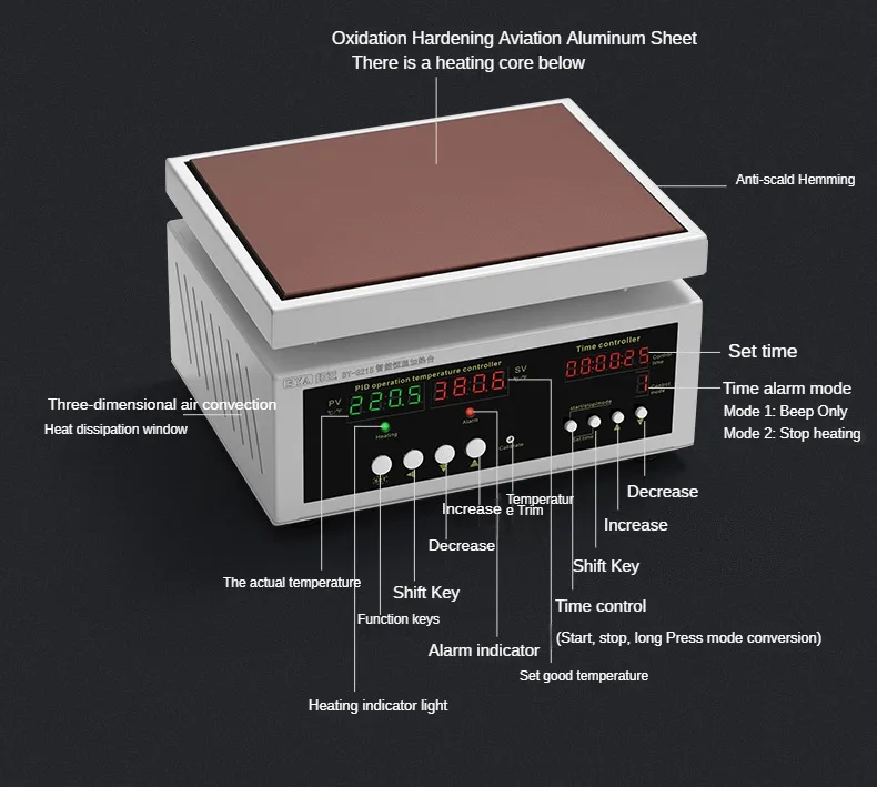 

S220 200x200mm Heating Station Motherboard Temperature Time Setting 700W 400℃ BGA Phone Screen Repair Preheating Platform Tool