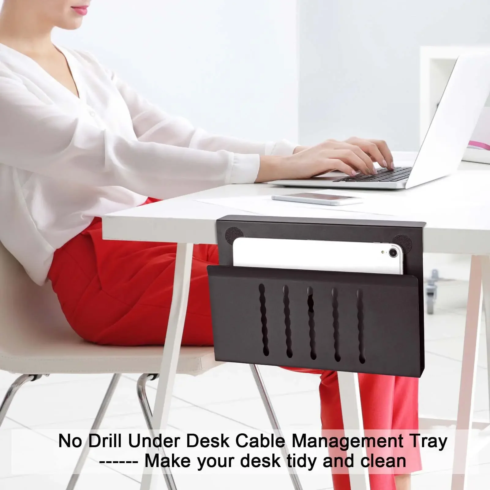 Desk Side Storage Organizer, Under Desk Laptop Holder Clamp on Table Shelf, No Drill Laptop Desk Mount Office Storage Rack