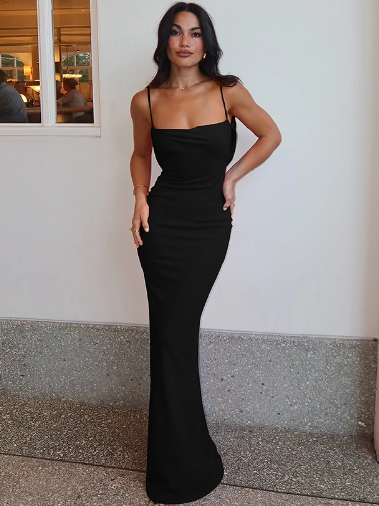 เสื้อผ้าผู้หญิง 2025 ฤดูร้อนใหม่แฟชั่นเซ็กซี่Backless SuspenderสีทึบSlim Fitเผ็ดสาวอารมณ์ชุด