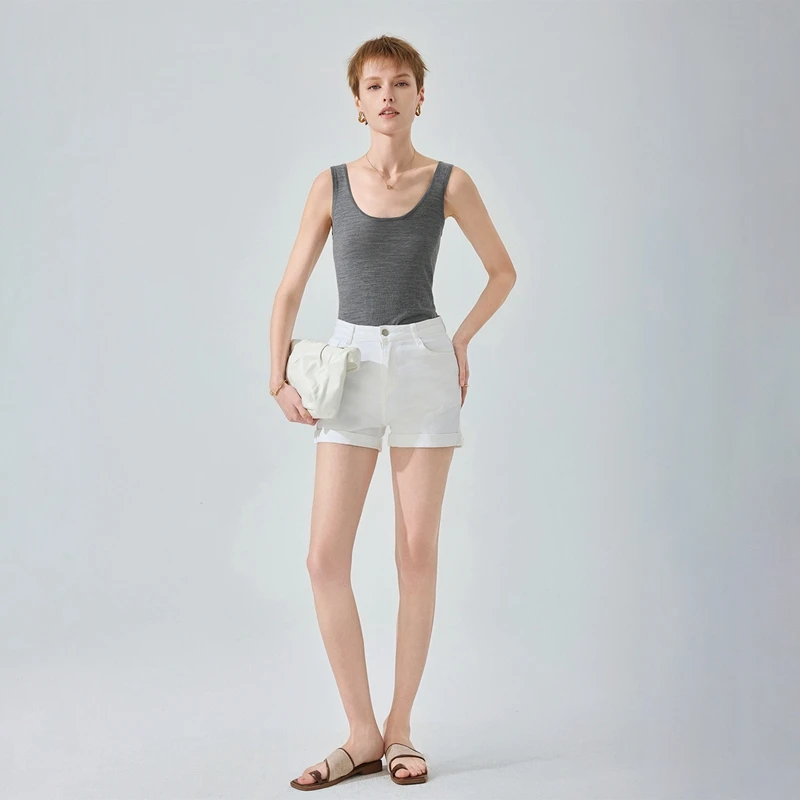 

Minimalist 100% ultra-fine wool spun camisole vest for women, slim fit and slimming, U-neck knitted base sweater, inner top