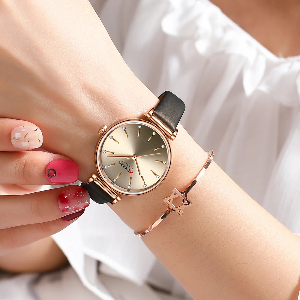 Fashion Curren Top Brand Simple Analog Vintage Style Quartz Luxury Ladies Dress Analog Clock Elegant Leather Strap Girl Watches