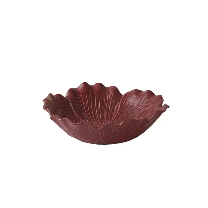 

Modern simple retro red ceramics, curled vase fruit plate decorations, home model room homestay soft decoration