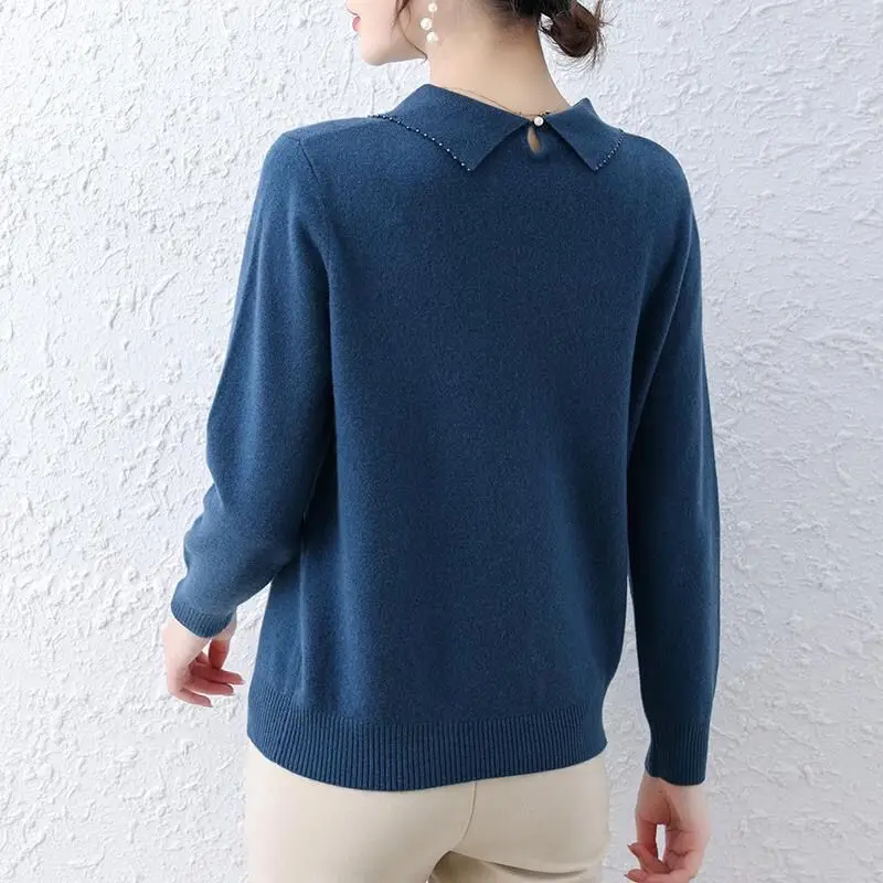 Autumn Winter Women Solid Knitted Sweaters Korean Fashion Long Sleeve Lapel All-match Casual Loose Bottoming Pullover Tops 2022