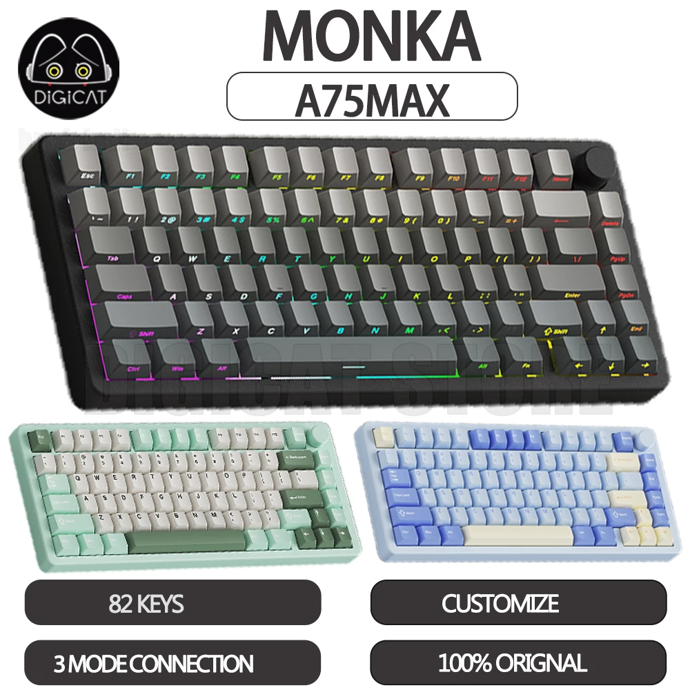 MONKA A75MAX Mechanical Gamer Keyboards 3Mode USB/2.4G/Bluetooth Wireless Keyboard Customize Gaming Keyboard For QMK/VIA Gifts