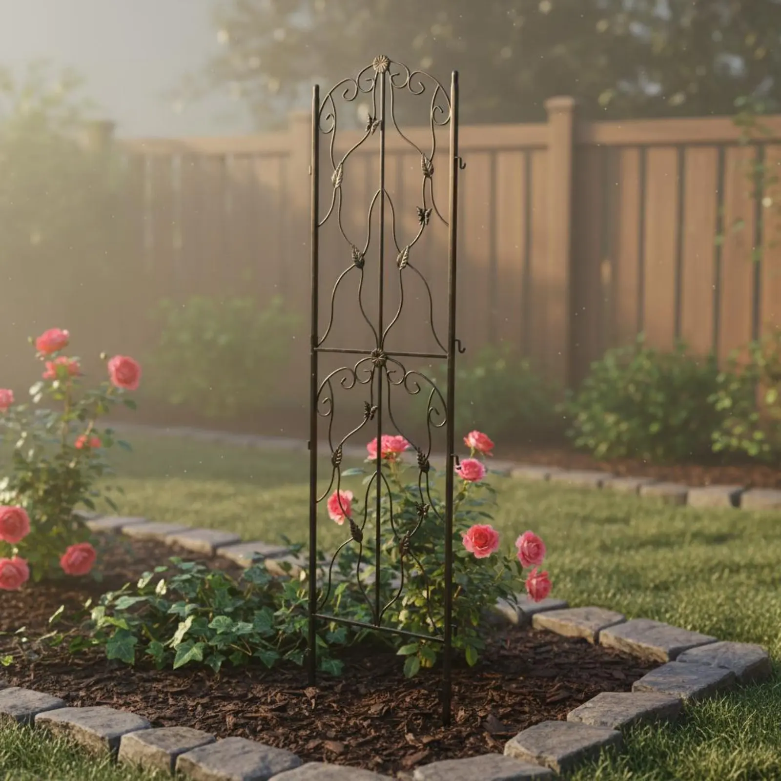

Wrought Iron Plant Trellis Weather Resistant Metal Garden Fence Panel Metal Garden Trellis Long-Lasting Expandable Lattice Panel