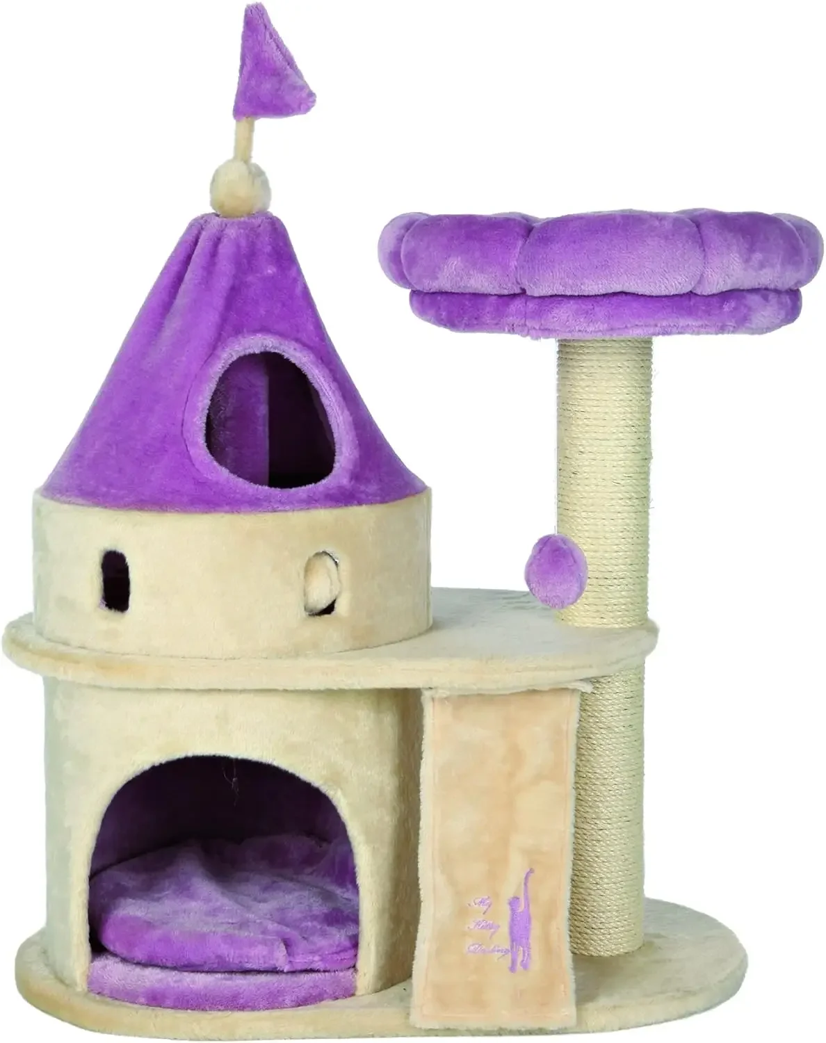 

My Kitty Darling Castle Condo, Scratching Post, Cat Tree, Pom Pom, Crinkle Toy | Beige 27.5 X 14.75 X 35.25 In.|