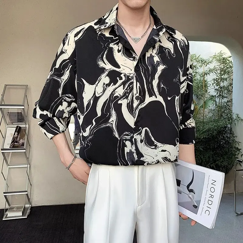 

Мужская новая весенняя модная рубашка с цветочным принтом, деловая повседневная облегающая рубашка, универсальный индивидуальный модный популярный топ с длинными рукавами
