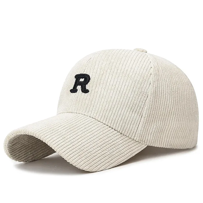 Solid Color Corduroy Baseball Cap Adjustable 3D 'R' Embroidery Structured Hat Stylish Accessory for Fall And Winter