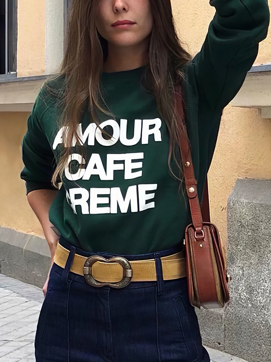 

Women Fashion Letters Print Sweatshirt 2022 Autumn Ladies Long Sleeve O-Neck Letters Jumper Female Casual Slim Pullover Tops