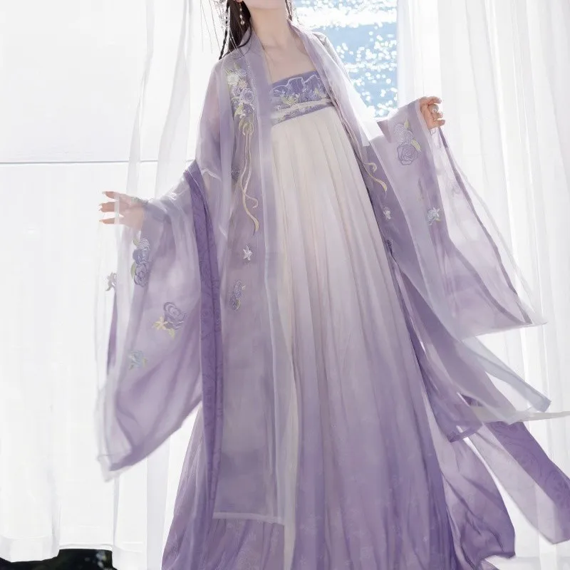 Women's Han Chinese Clothing Chest-High Dress Purple Traditional Rose Garden Flower Daily Elements Hanfu