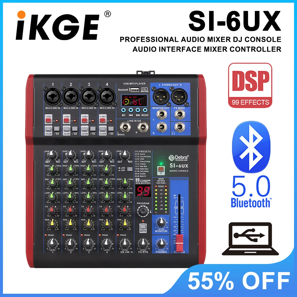 SI Series 4, 6, 8 Channel Portable Audio Mixer with Bluetooth 5.0, USB 99 DSP Digital Effects for Stage, Karaoke, Concerts