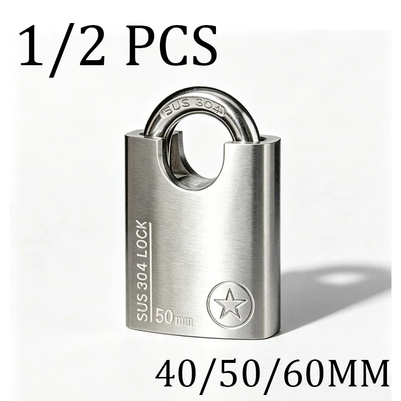1/2 PCS Complete Locking Chain 304 Stainless Steel 40/50/60mm Anti-cutting and Anti-picking Lock Suitable for Doors Warehouses