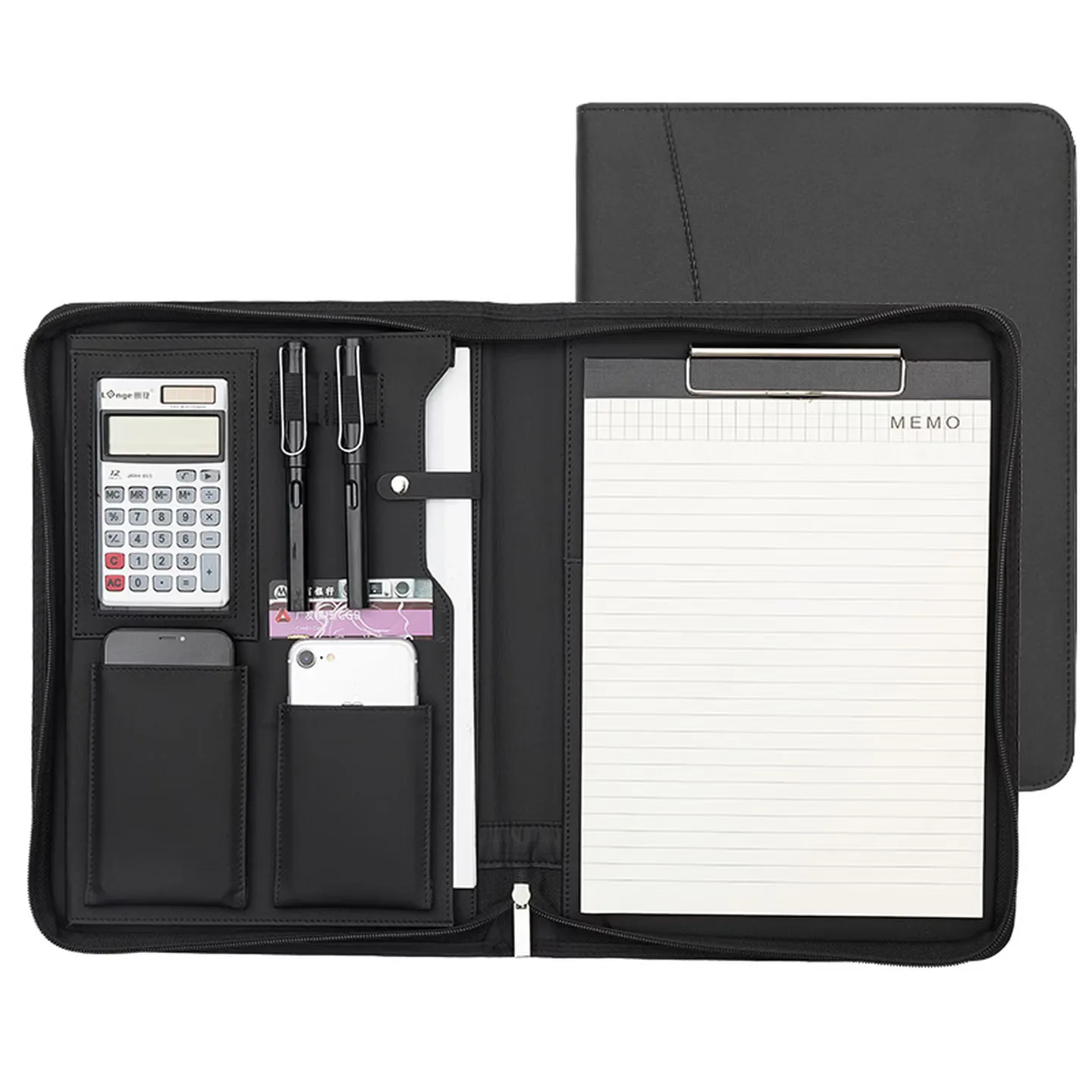 University A4 Leather Business Portfolio File Folder for Documents Organizer Zippered Executive Writing Folder Man Office