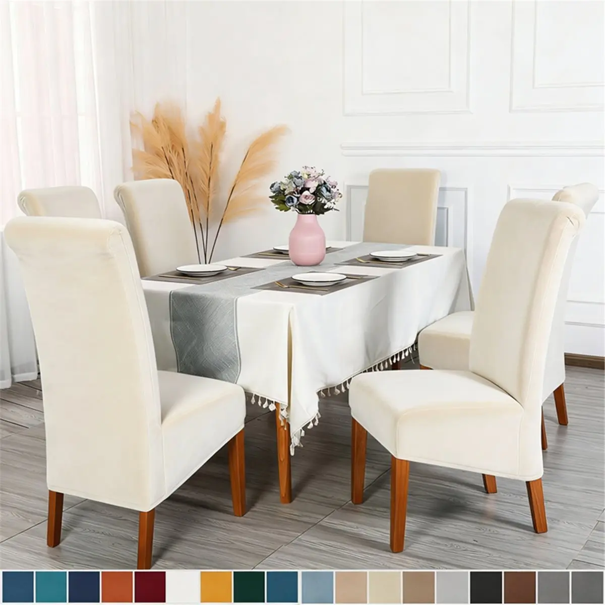 Velvet Chair Cover Universal Chair Covers Anti-Slip Solid Color Stretch Chair Slipcover for Banquet Restaurant Black