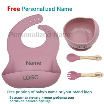 Personalized Name Baby Feeding Set Children's Silicone Suction Cup Bowl Training Spoon…