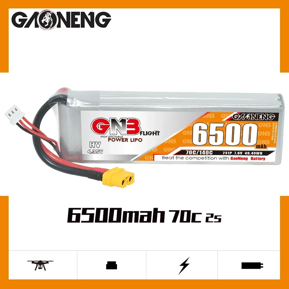 GAONENG GNB 6500mAh HV 2S 70C 140C 7.6V XT60 LiPo Battery Touring Toys Drift Toys Racing RC Boat Evader Toys Slash