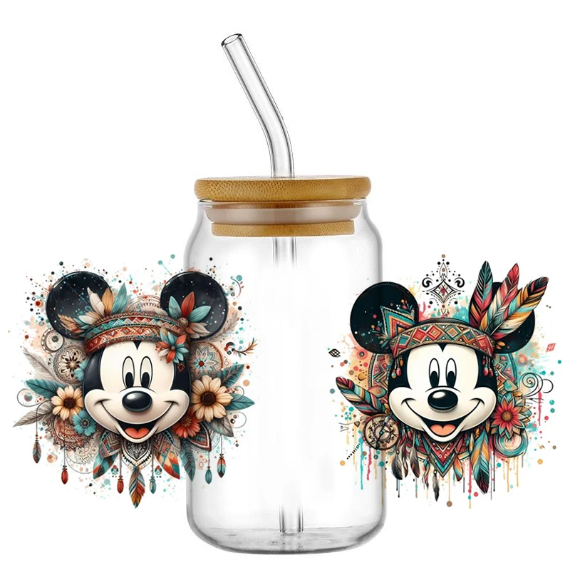 16OZ Miniso Mickey UV DTF Cup Wrap Transfer Sticker  Custom Label DIY Waterproof Logo For Libbey Glass Can