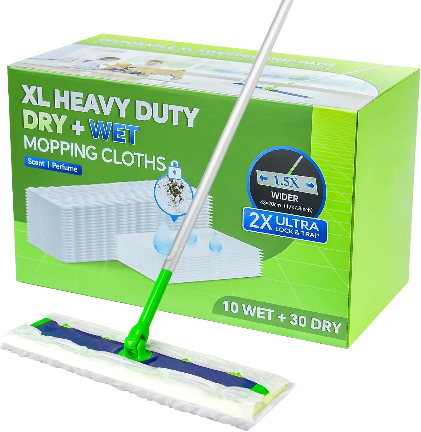 

Набор из 40 сменных салфеток XL для швабры Sweeper XL (для сухой и влажной уборки) - одноразовые влажные подушечки XL - универсальные