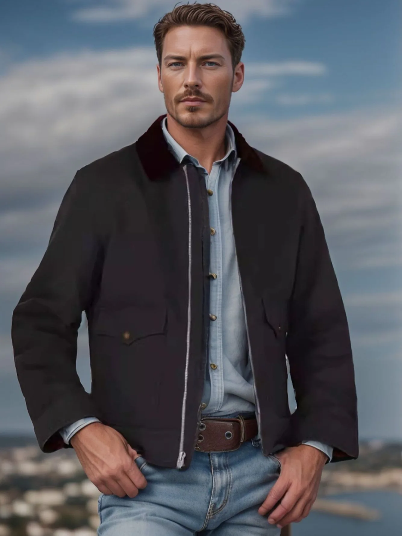 Maden Retro Canvas Detroit Hunting Jacket Heavyweight Pocket Work Jacket Lapel Collar Zipper Coat for Men's Spring and Fall